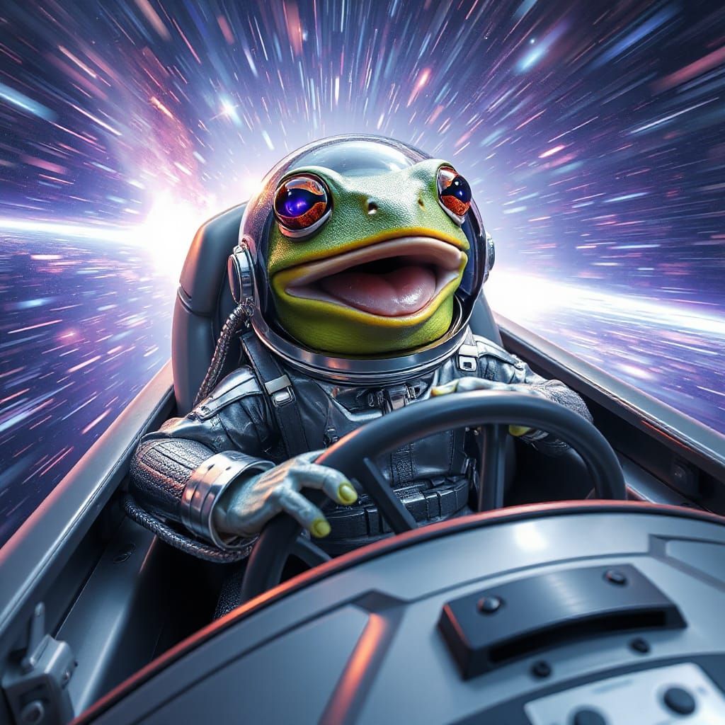 Futuristic Frog Blasts Off into Cosmic Vistas