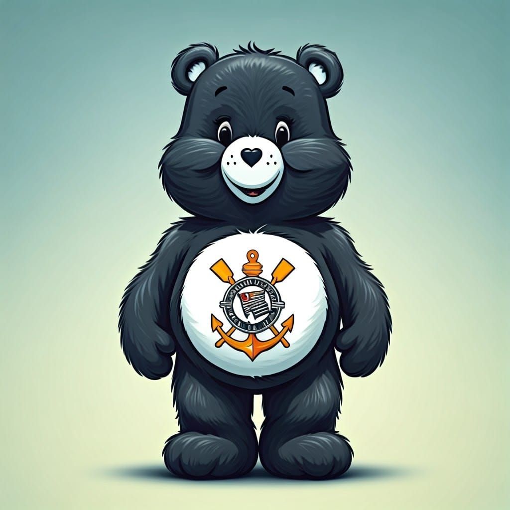 Cheerful Black Care Bear with Corinthians Logo