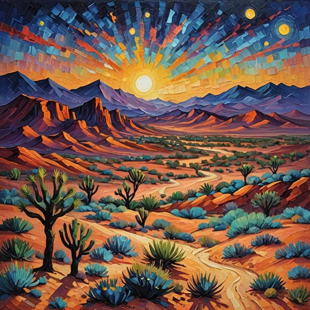 Night Desert in Expressionist Impasto Style