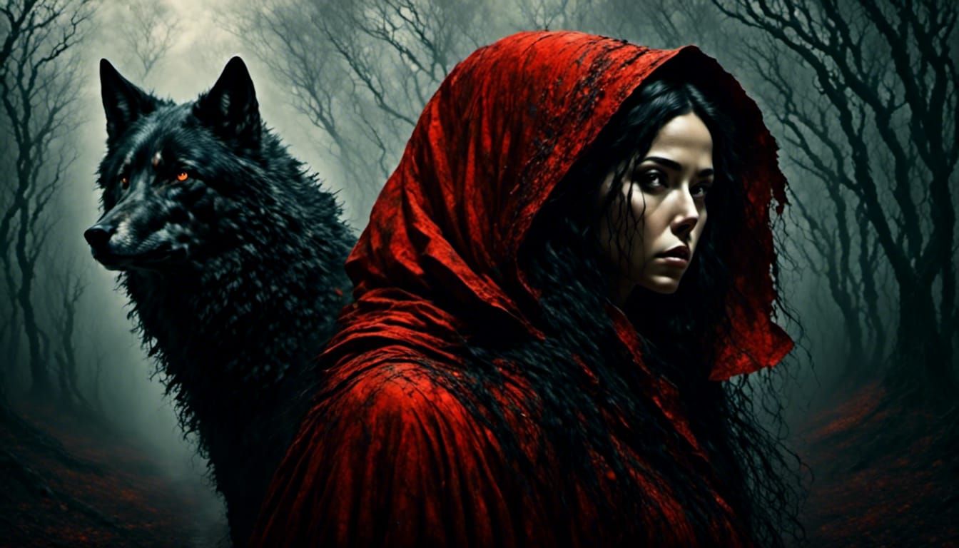 Girl in Red Cloak with Wolf, Ghastly Digital Art