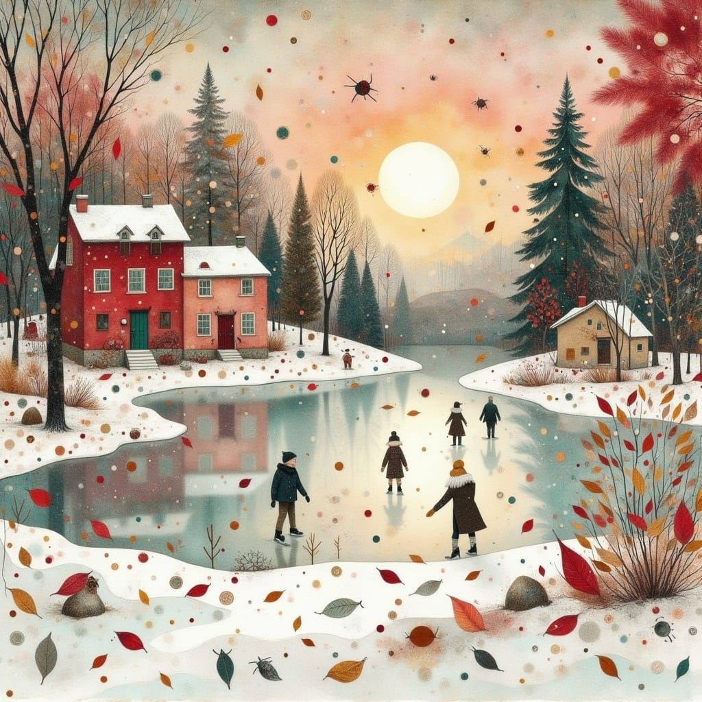 Winter Wonderland Village in Watercolour Style