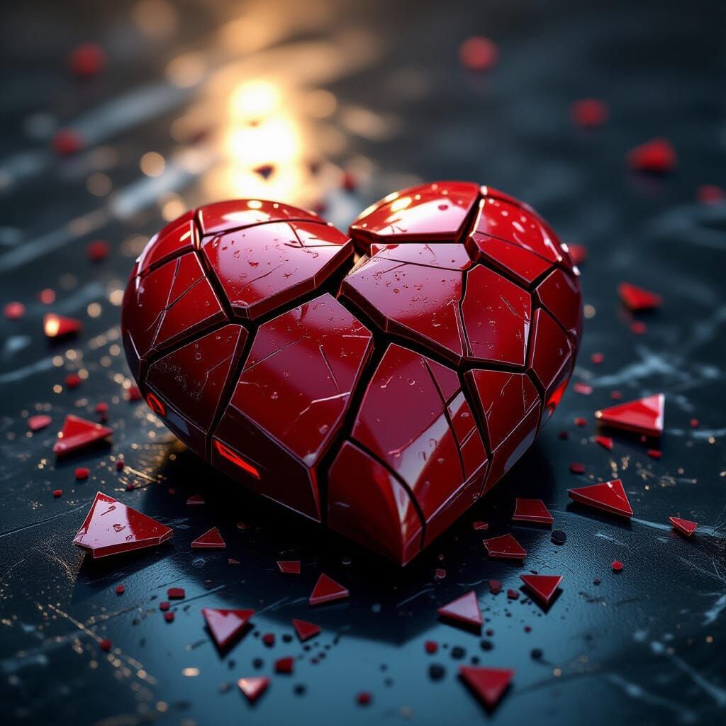 Shattered Heart in Hyperrealistic Style