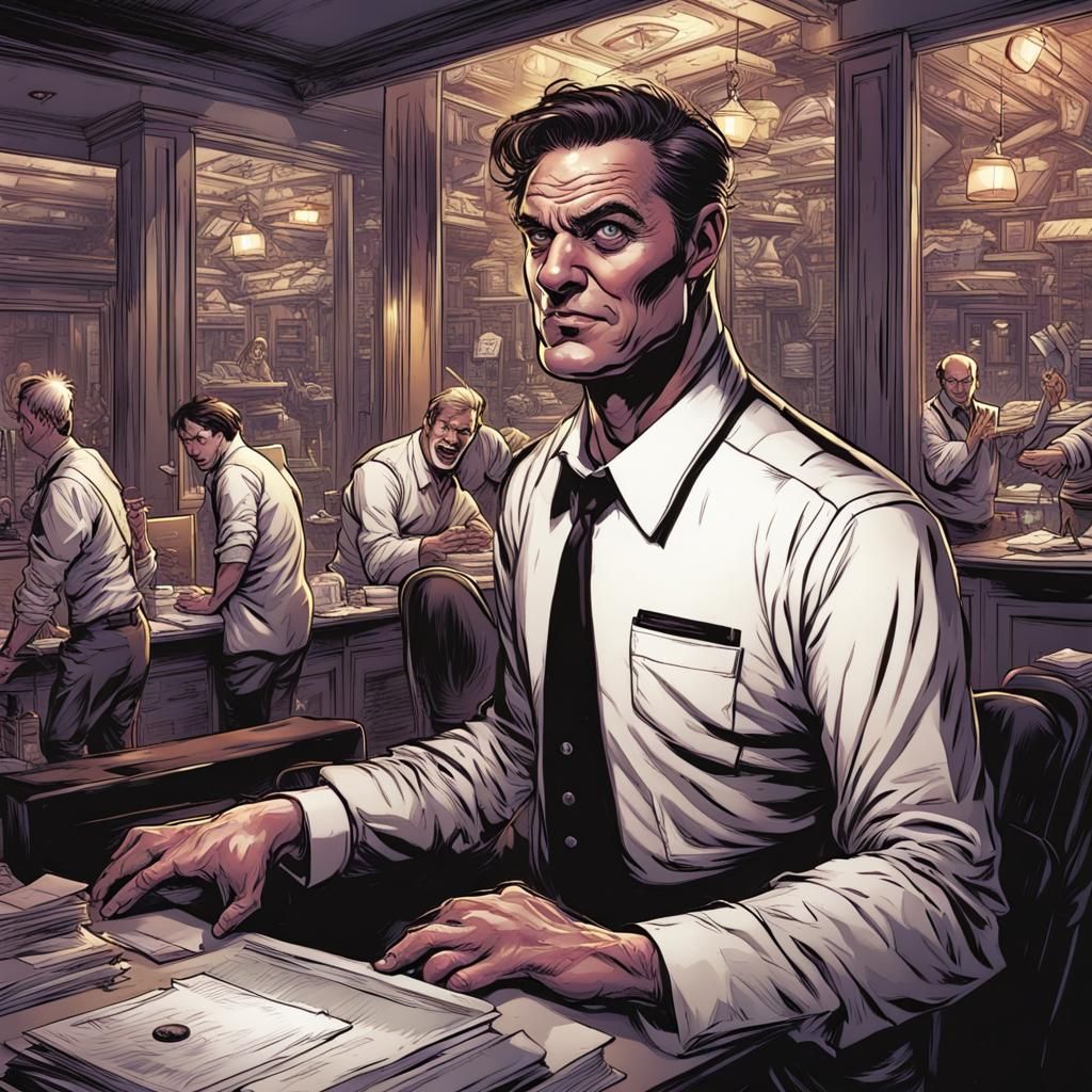 Menacing Hotel Worker in Comic Book Style