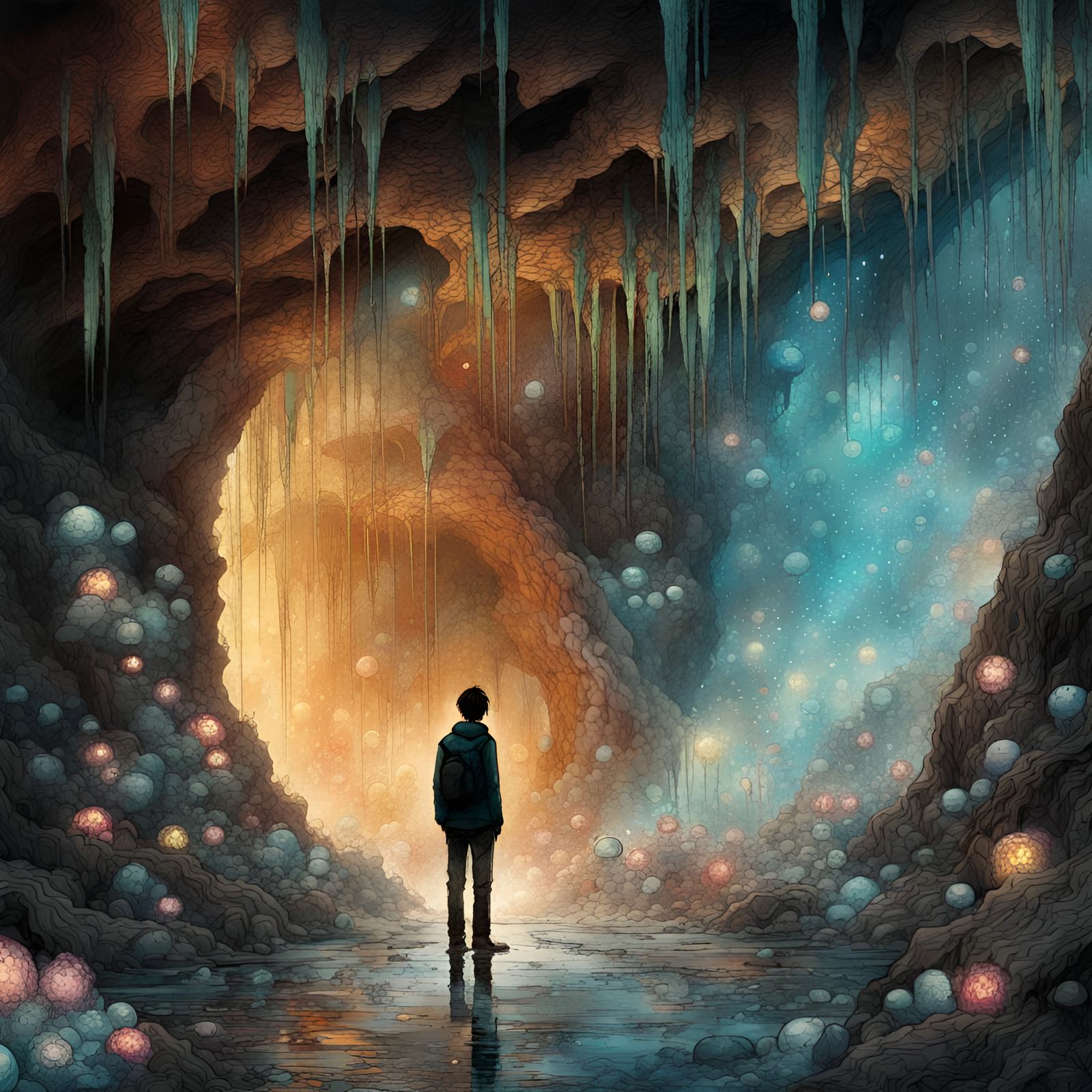 underground cavern lonely guy