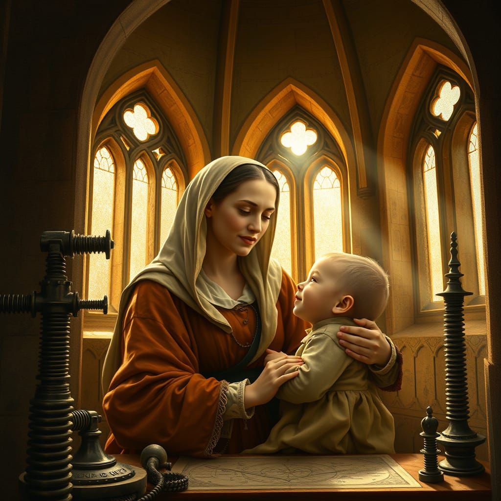 Mother Teaches Child Astronomy in a Secluded Tower