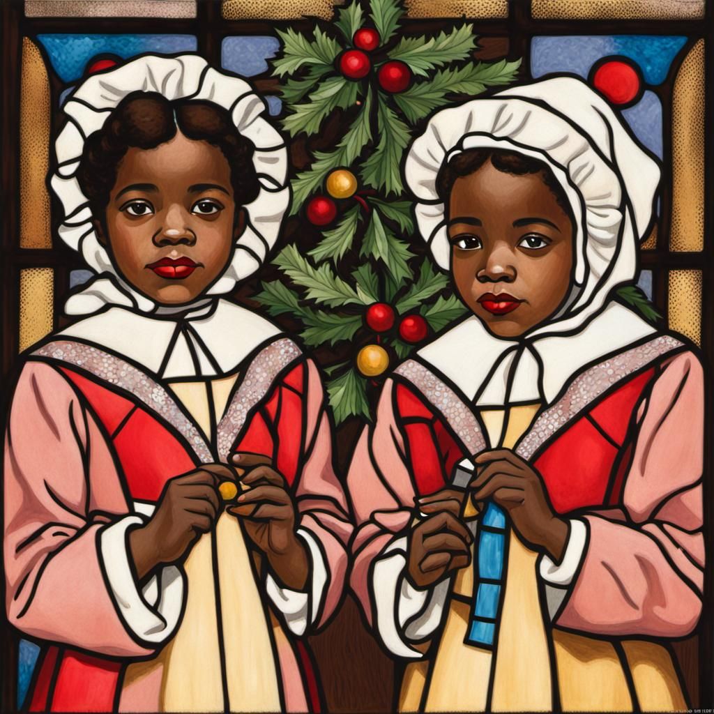 Sisters Celebrate Christmas Day in Stained Glass Style