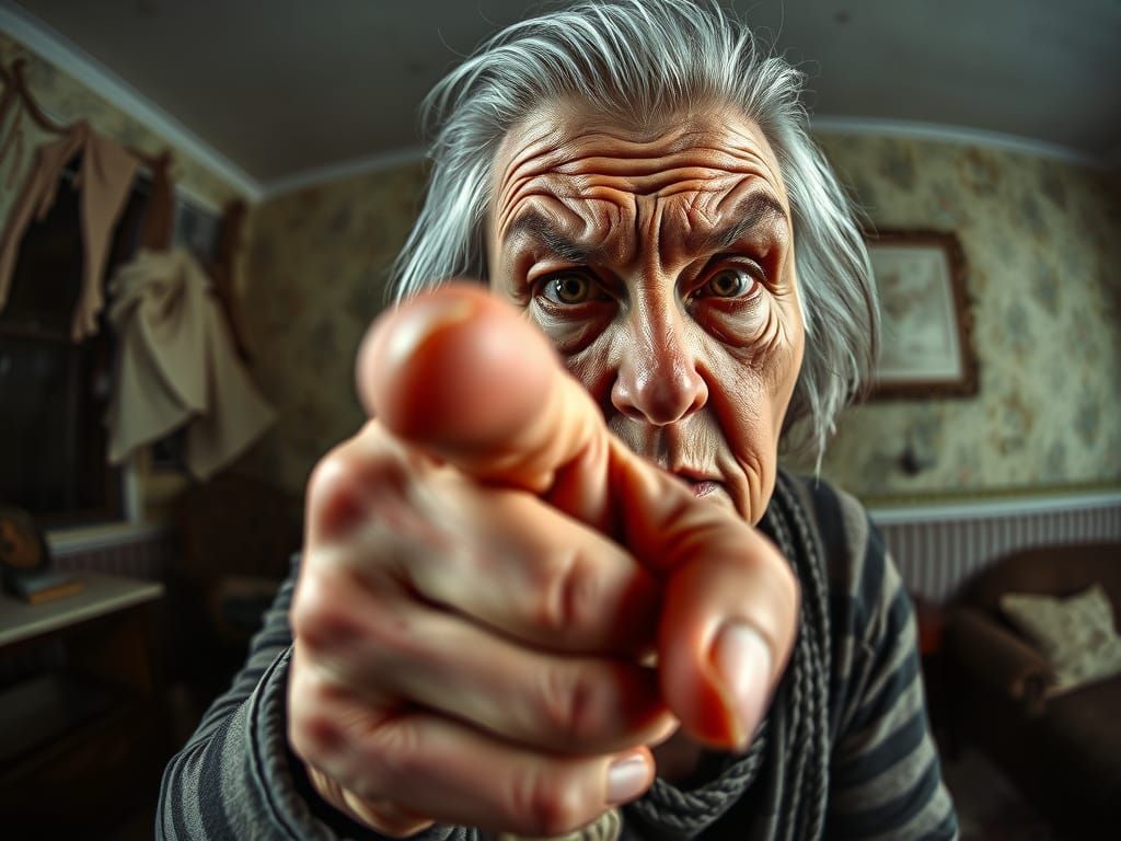 Angry Old Woman Scolds Viewer in Fisheye Portrait