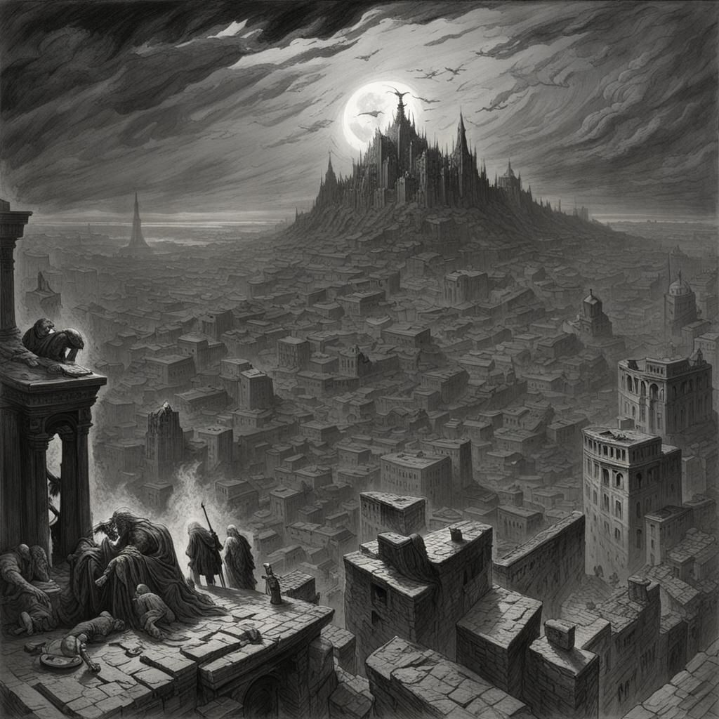 Cronos Titan Destroys City: Horror Art