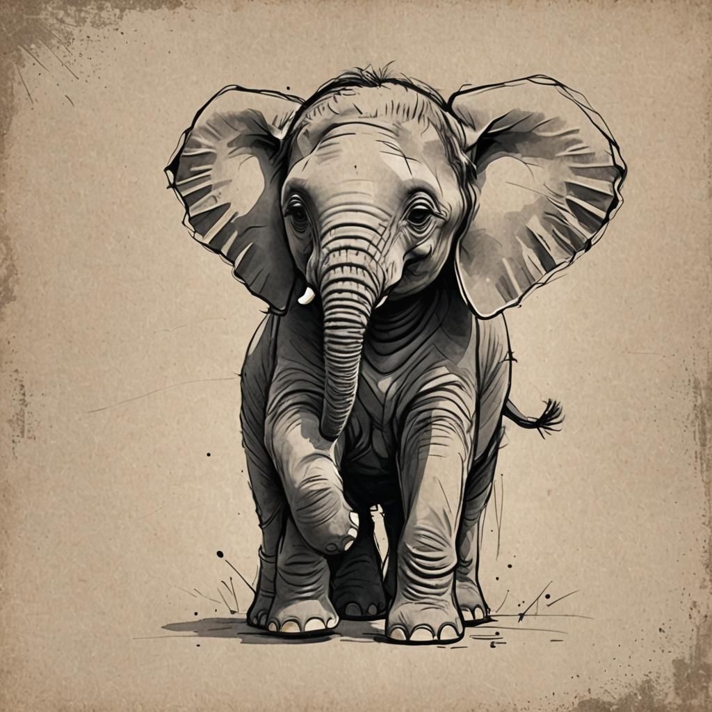 Abstract Sketch of a Baby Elephant