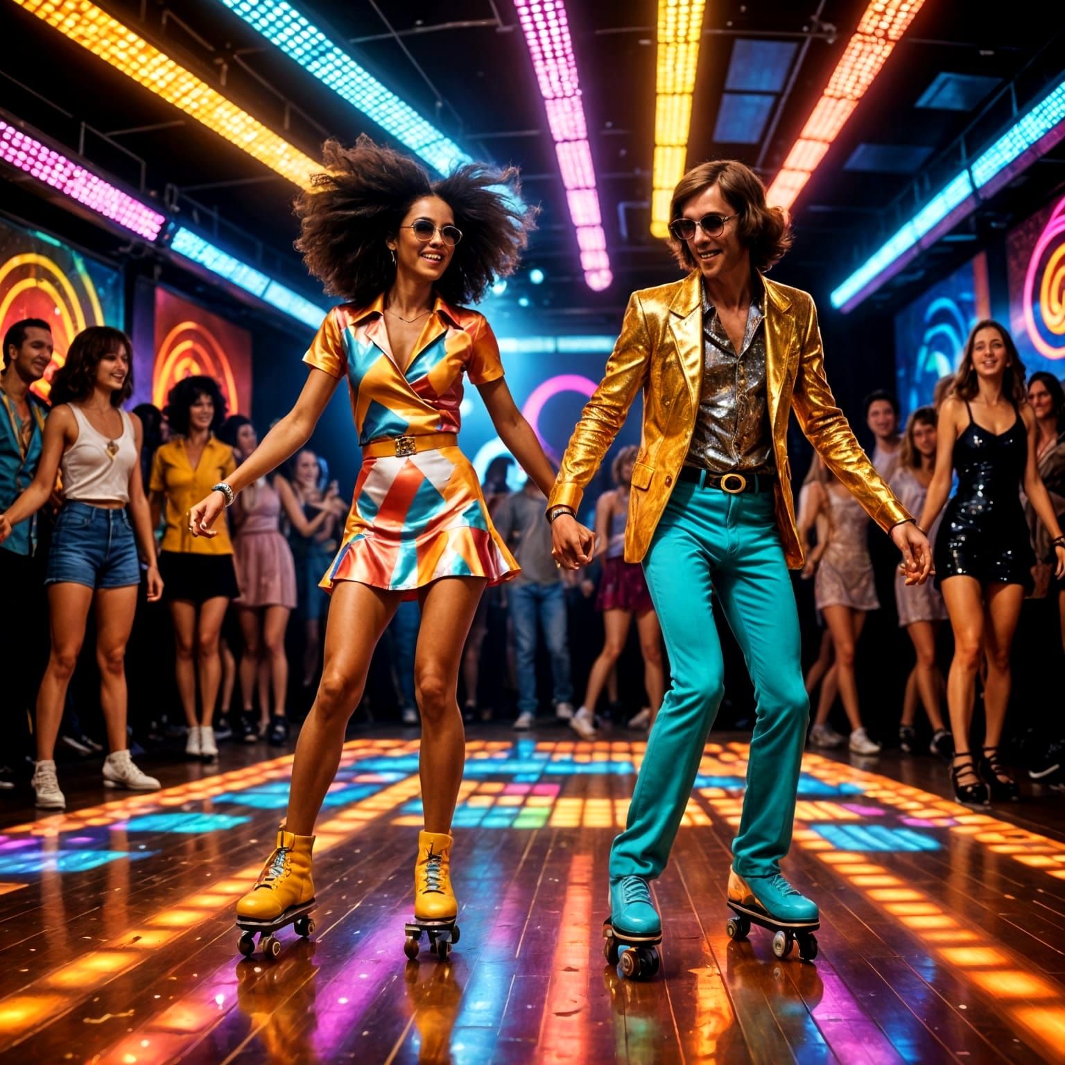 Roller Skaters Dance Under Disco Ball