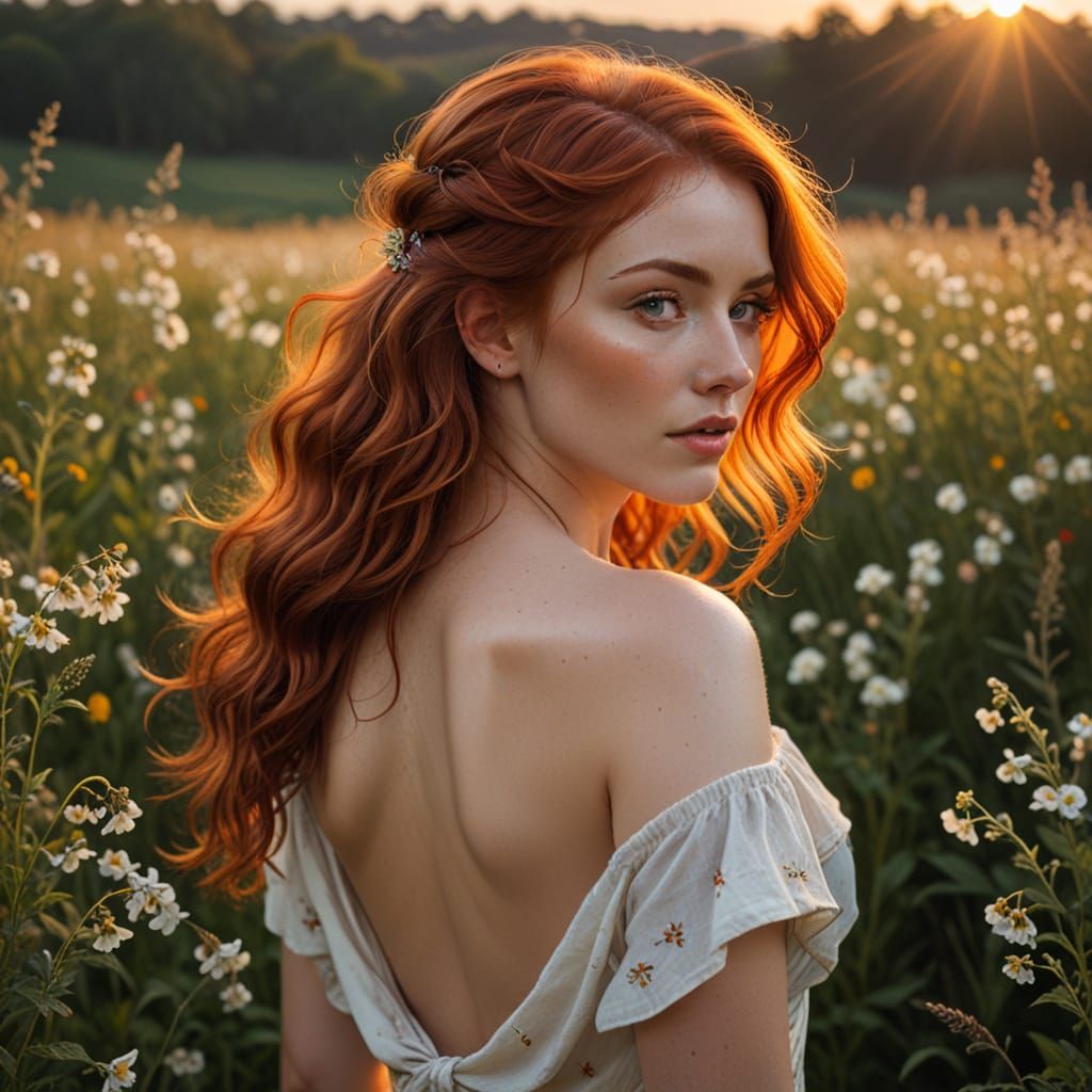 Hyperrealistic Portrait of a Serene Beauty in a Field of Wil...