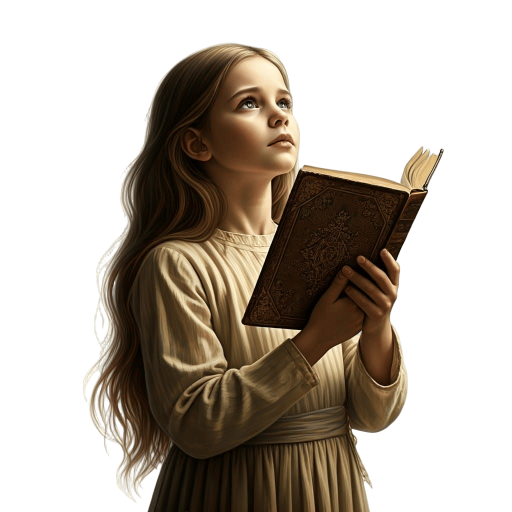 Girl with Ancient Book in Art Nouveau Style
