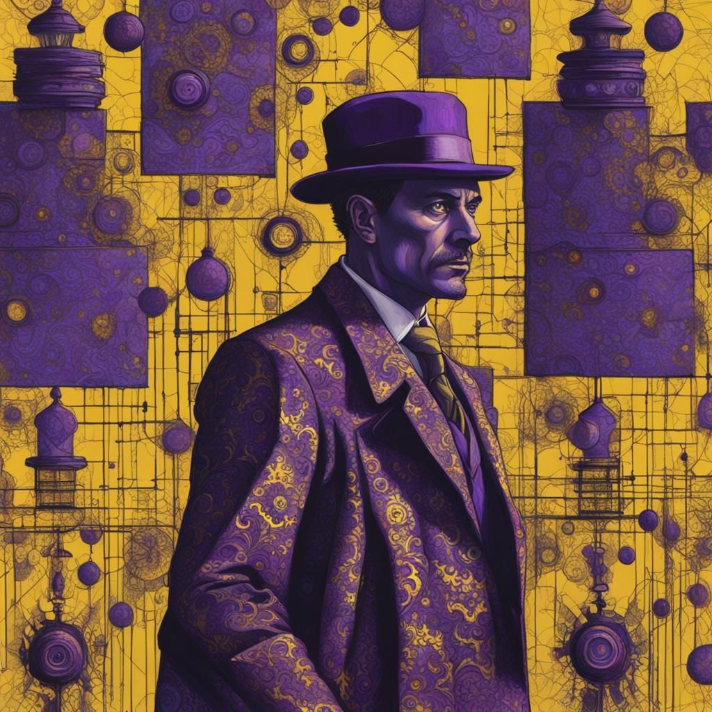 Detective in Yellow and Purple Aetherpunk Expressionism