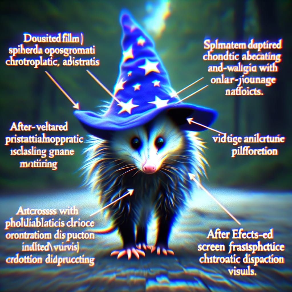 Distorted Dark Fantasy Film Still with Wizard Opossum