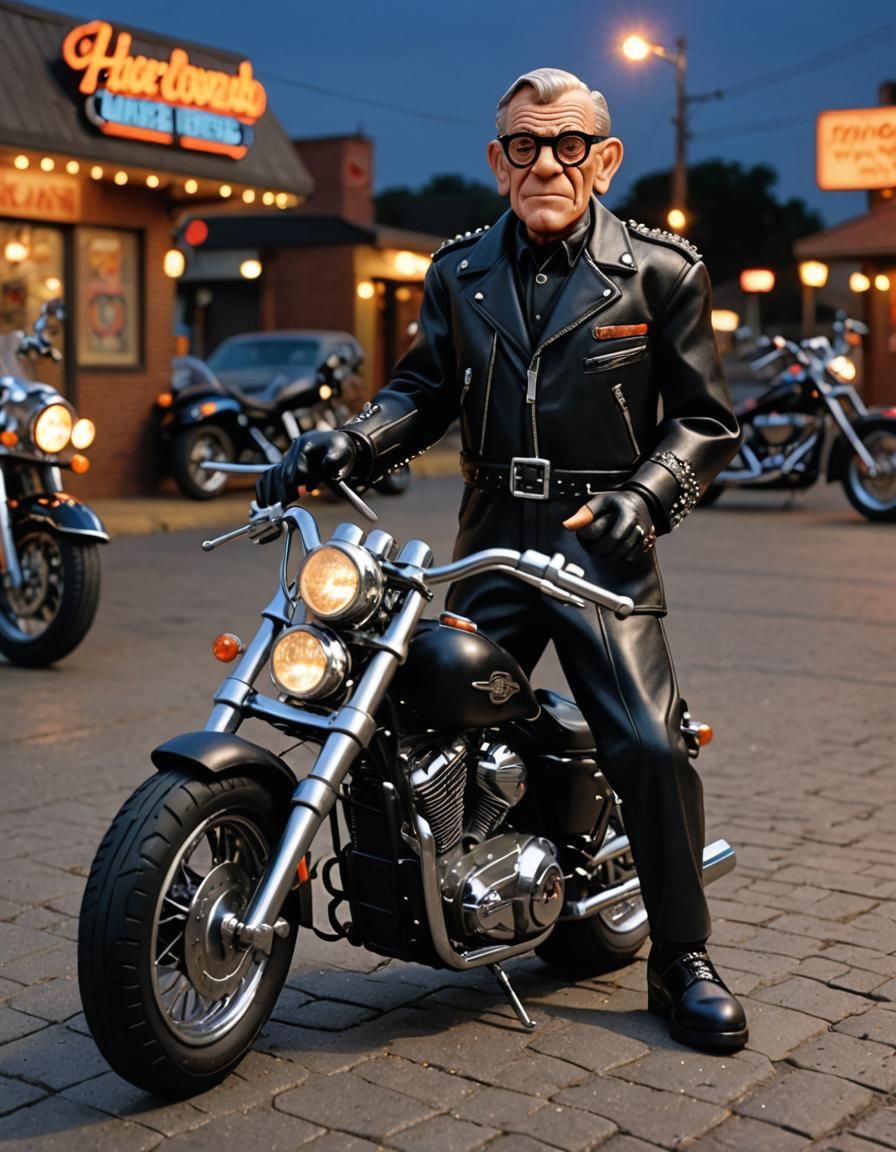 Claymation Biker in Leather Outfit and Diamonds