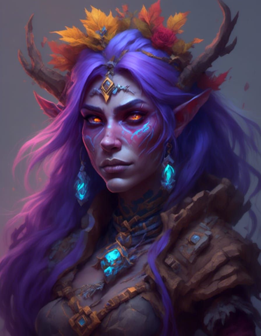Dark Elf Woman Portrait in Warcraft Style