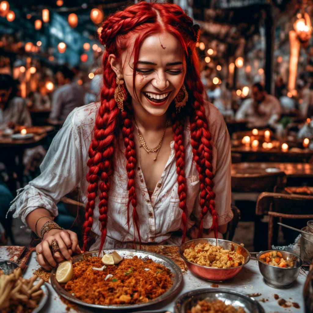 Laughing Indian Girl with Red Hair Portrait