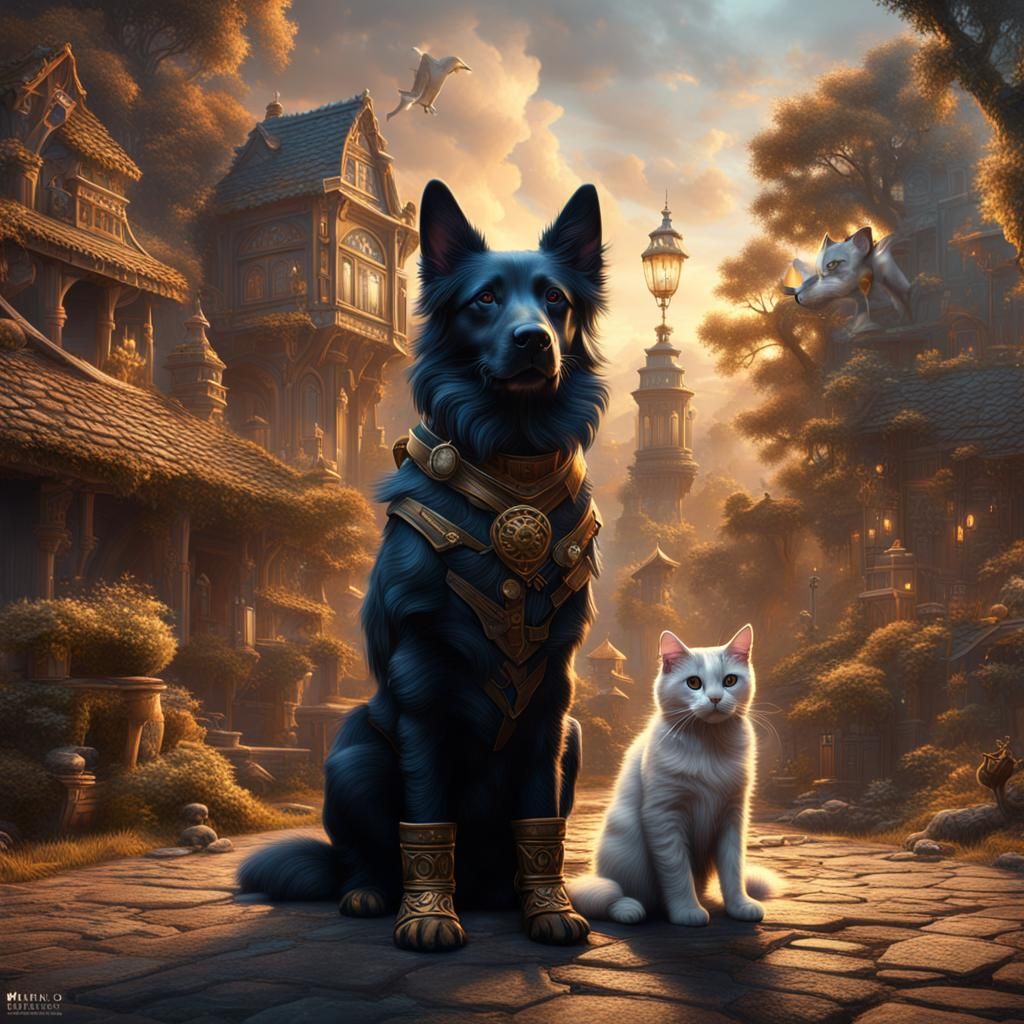 Fantastical Dog and Cat Matte Painting
