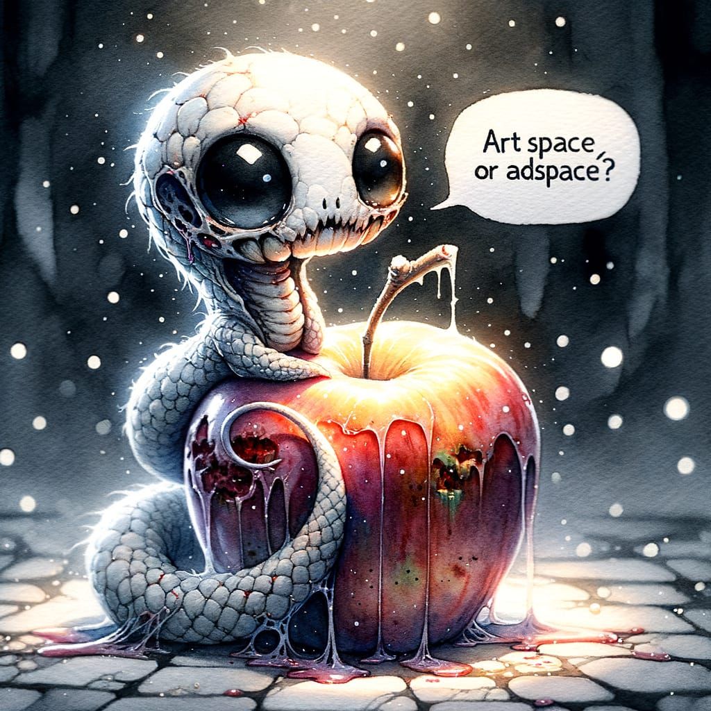 Undead Chibi Snake with Apple in Watercolor Style