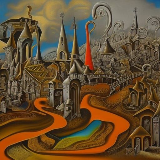 Surreal Medieval Market in Dali Style