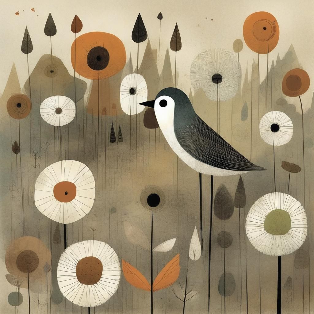 Innocent Storybook Bird in Traditional Illustration Style