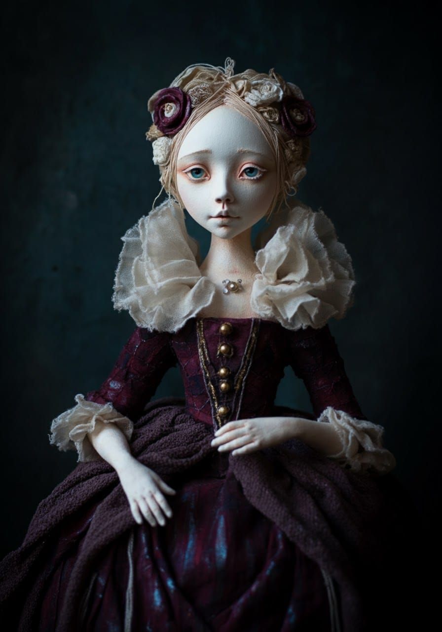 Dreamlike Portrait in Metallic Paper Tole Style