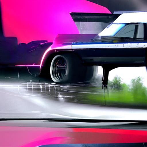 Race Car on Rainy Highway in Synthwave Neon Style