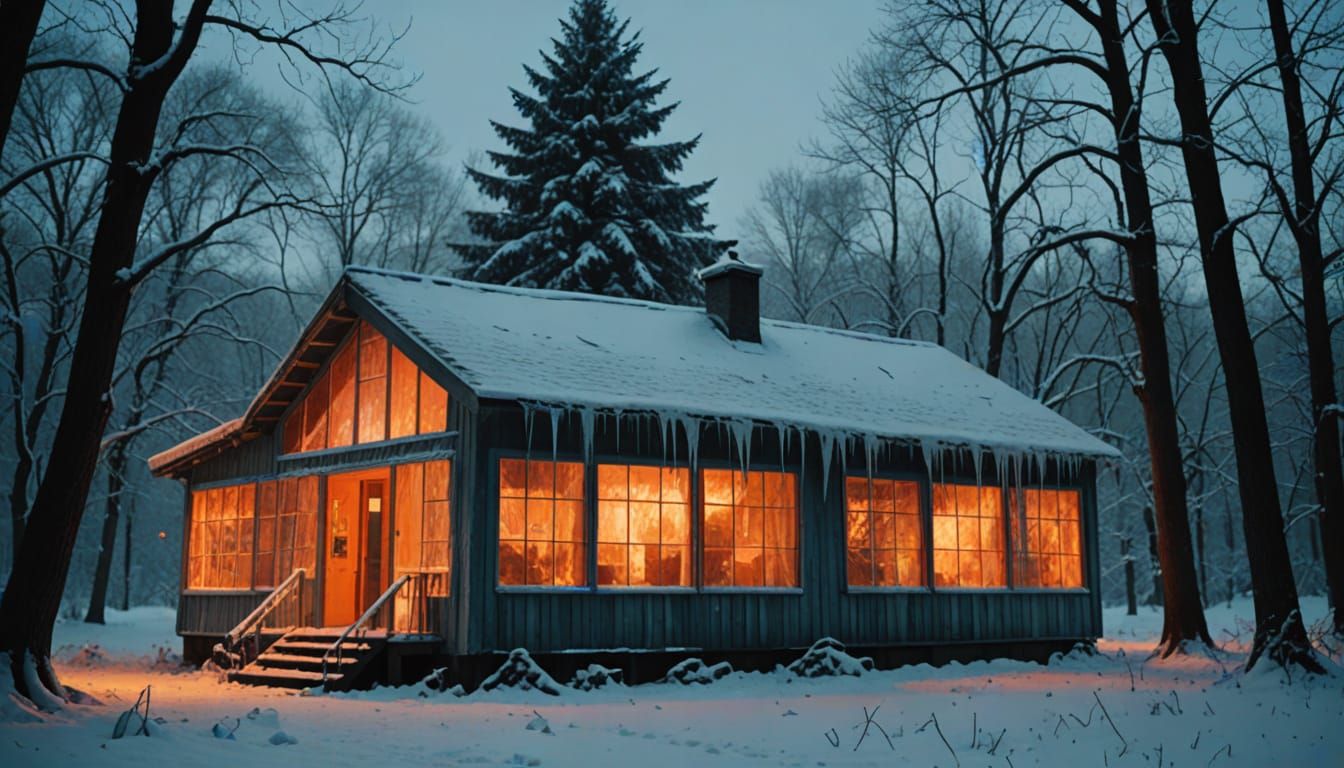 Ethereal Ice House Shines with Warm Golden Light in Snowy La...