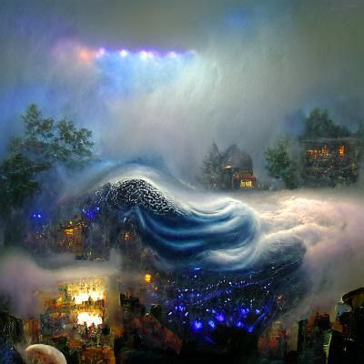 Enormous Wave in Stormy Ocean in Ethereal Style