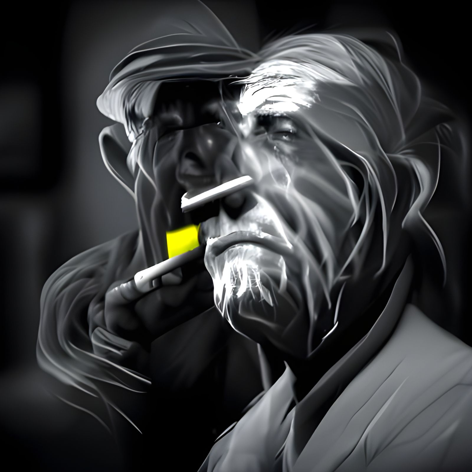 Old Man Smoking in Film Noir Style
