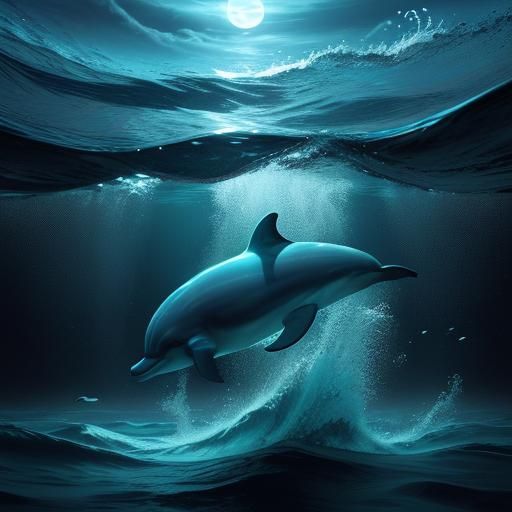 Dolphins Jumping in Moonlit Ocean: Realistic Photography