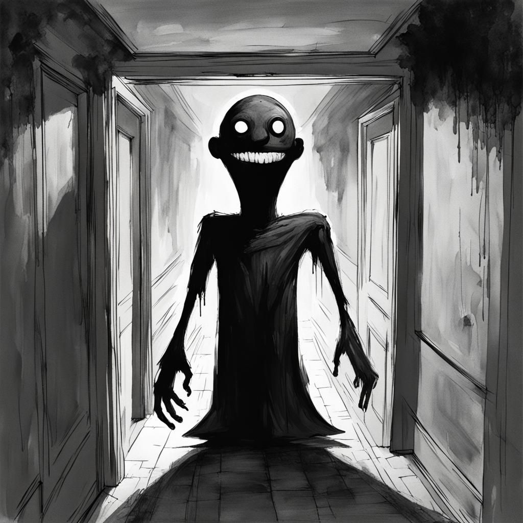 Sinister Figure in Dark Doorway: Black and White