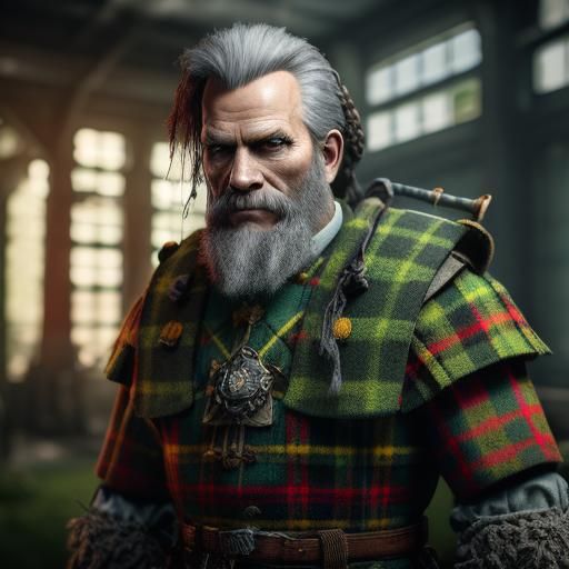 Highland Warrior in Plaid: A 3D Digital Art Concept