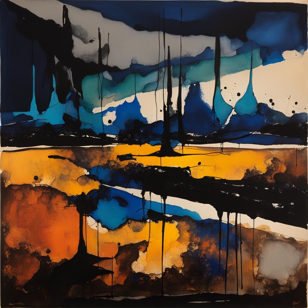 Abstract Acrylic Painting in Motherwell Style