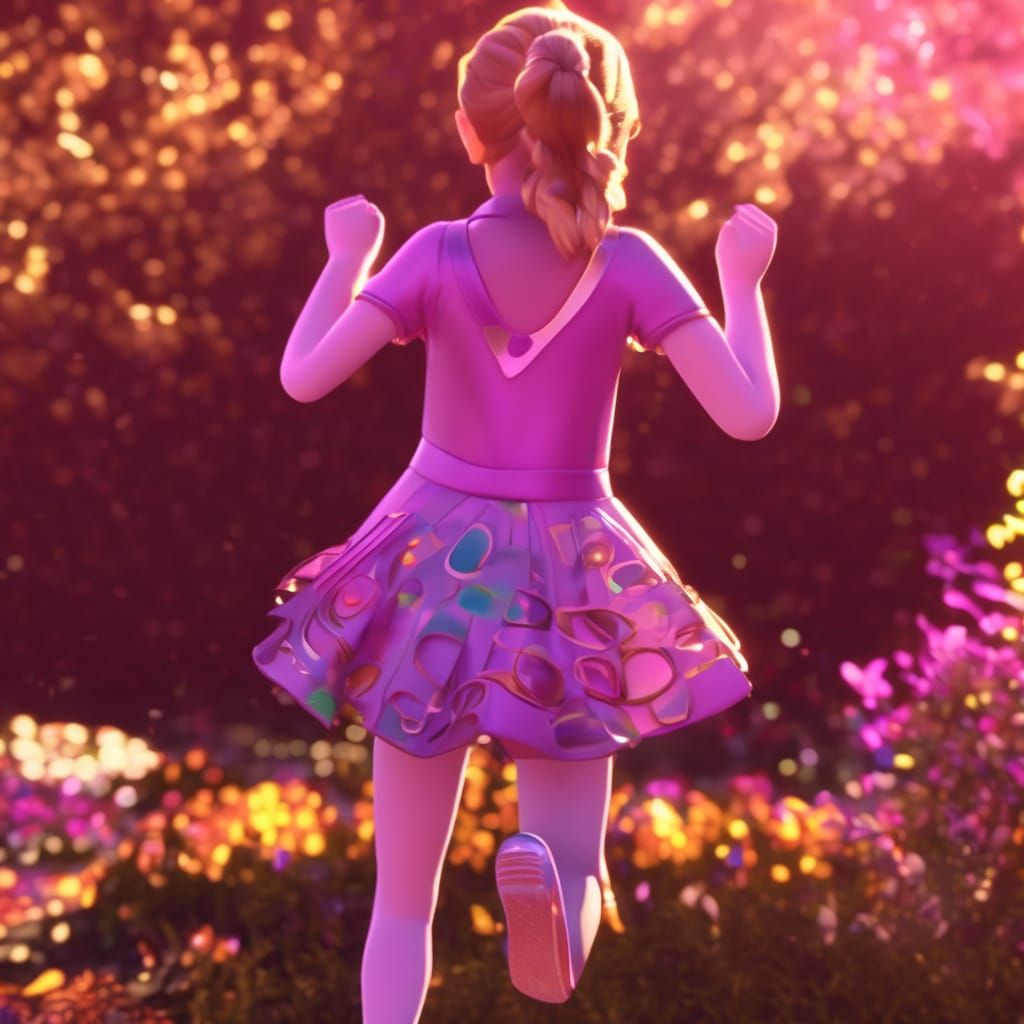 Girl Dancing in Garden in Disney Pixar Style