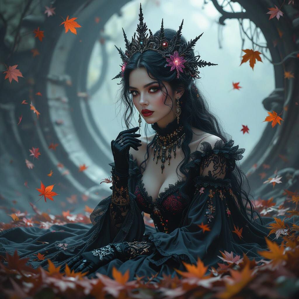 Gothic Woman in Neon Darkness, Hyperrealistic