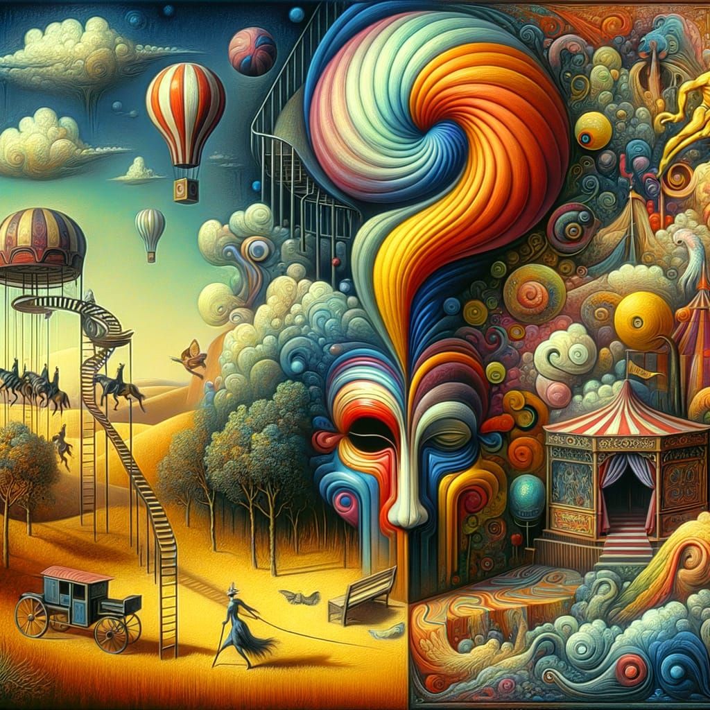 Surreal Circus Dreamscape in Oil Paint Texture