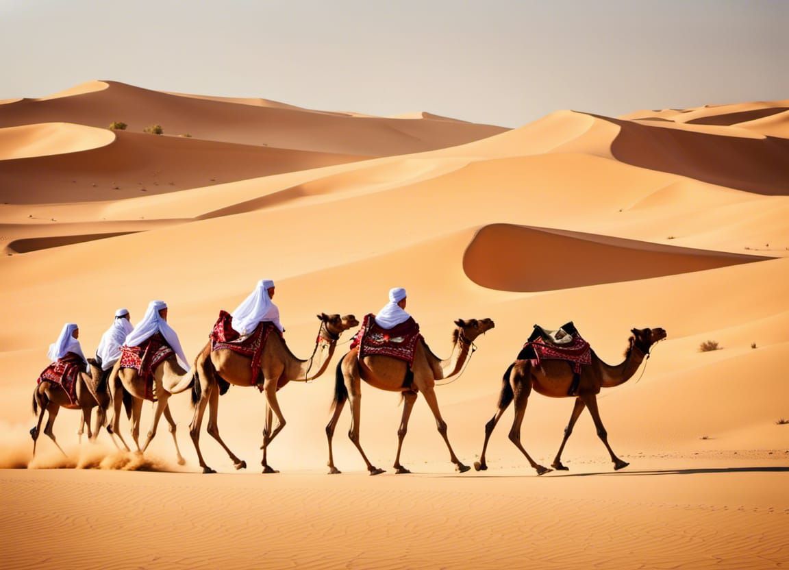 Camels Caravan Across the Arabian Desert