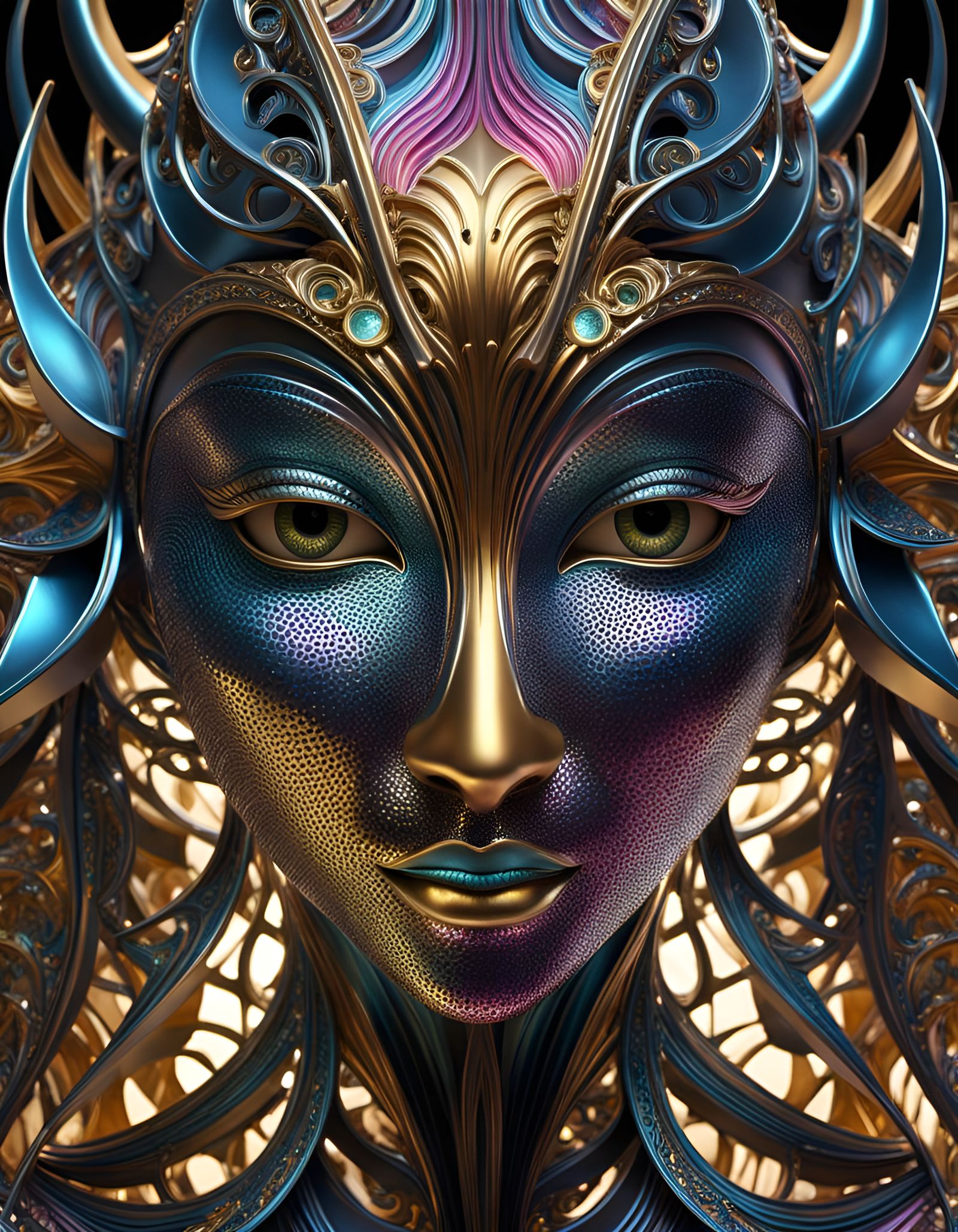 Metallic Sculpture Art with Honeycomb Illusion