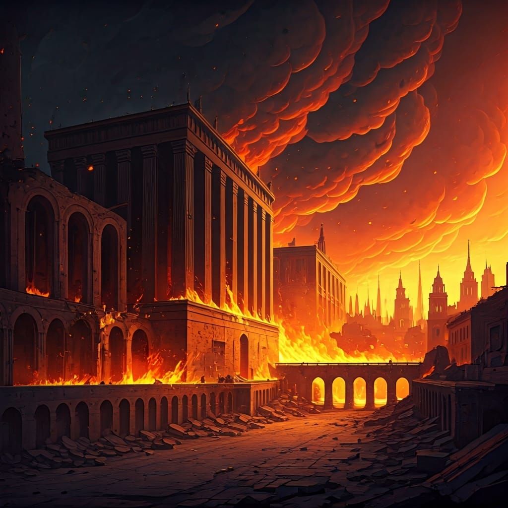 Inferno Engulfs Ancient City: Digital Art