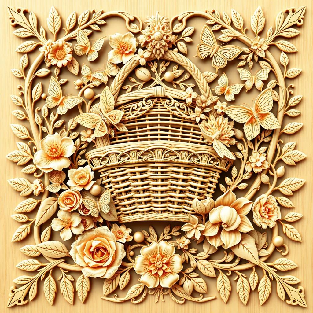 Golden Baroque Wooden Ornament in Intricate Vector Style