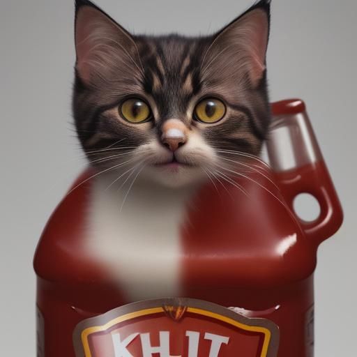 Cute Kitten Ketchup Bottle in Hyperrealistic Style