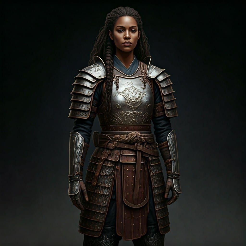 Confident Woman Warrior in Oriental-Style Armor