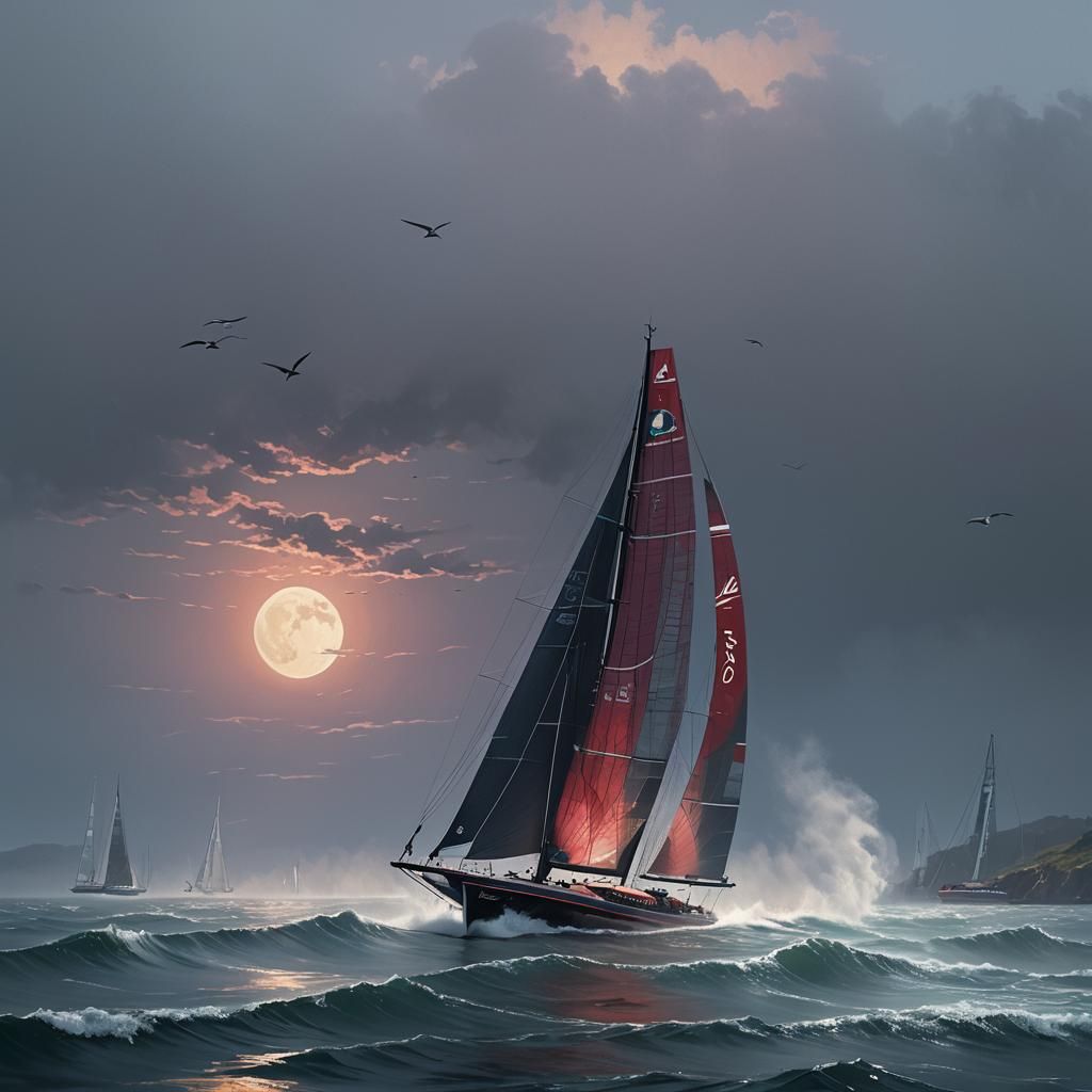 Mystical Yacht Sails Through Moonlit Waters