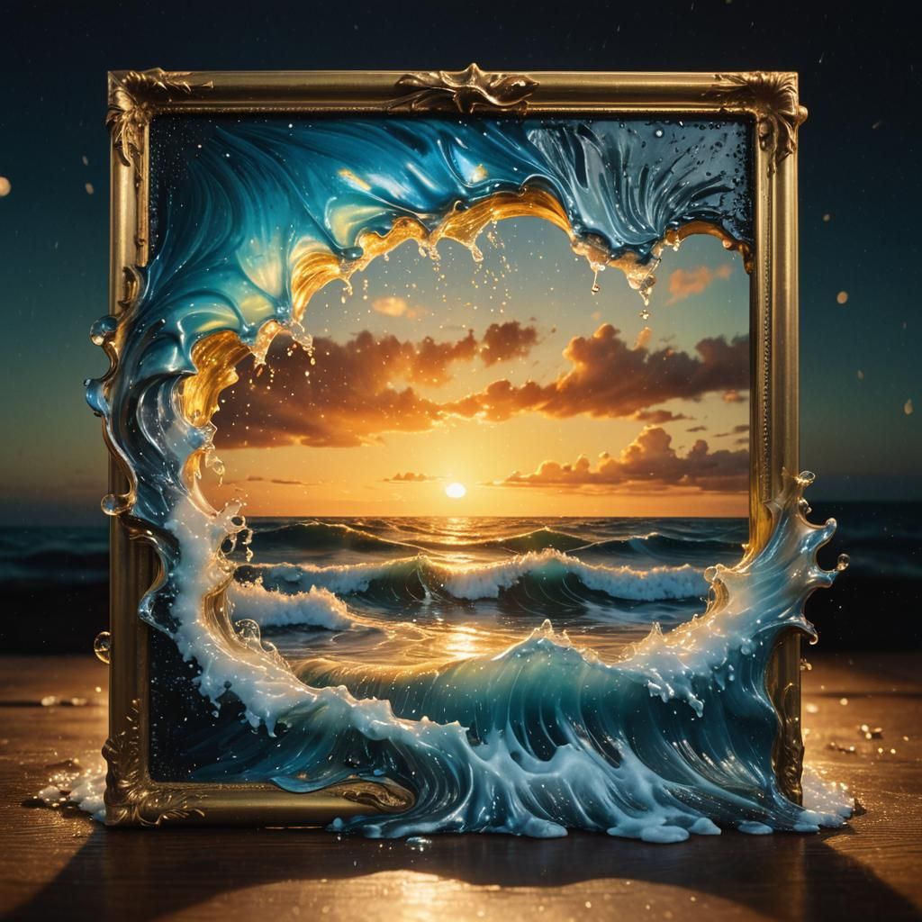 Ocean Wave Spills From Frame in Surreal Sunset