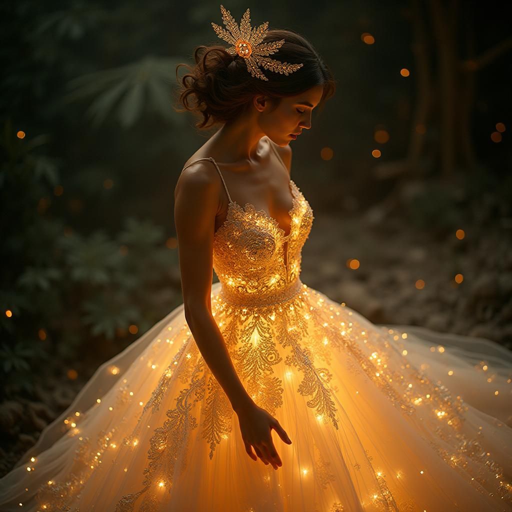 Woman in Magical Gown with Ethereal Glow
