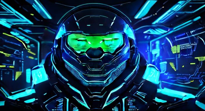 Alien Spacecraft Pilot in Neon-Lit Futuristic Vessel