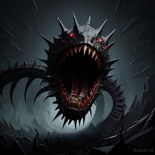 Sinister Earthworm with Jagged Teeth in Dark Fantasy Style