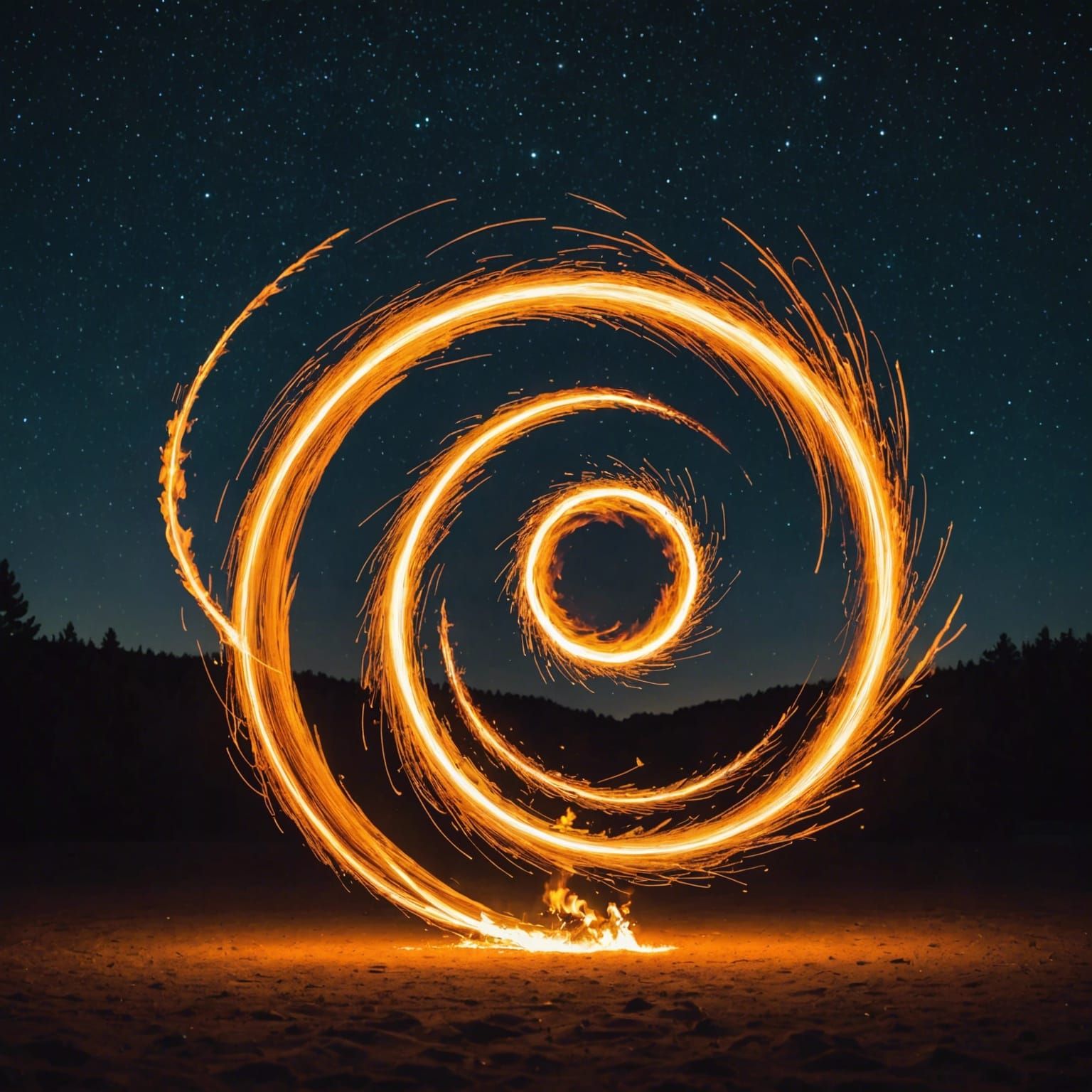 Raging Fire Reaching into Starry Night Sky