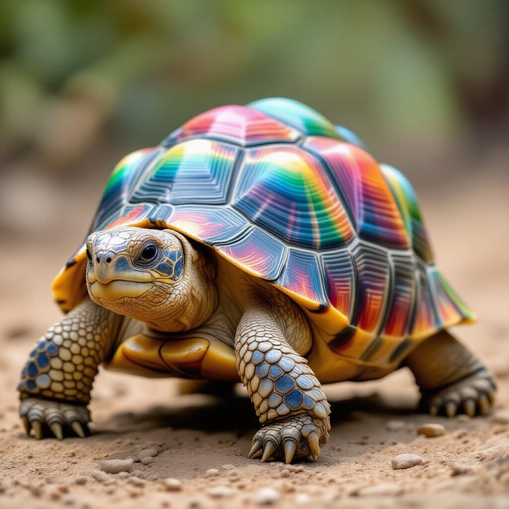 Fluffy Rainbow Tortoise: A Colorful AI Creation